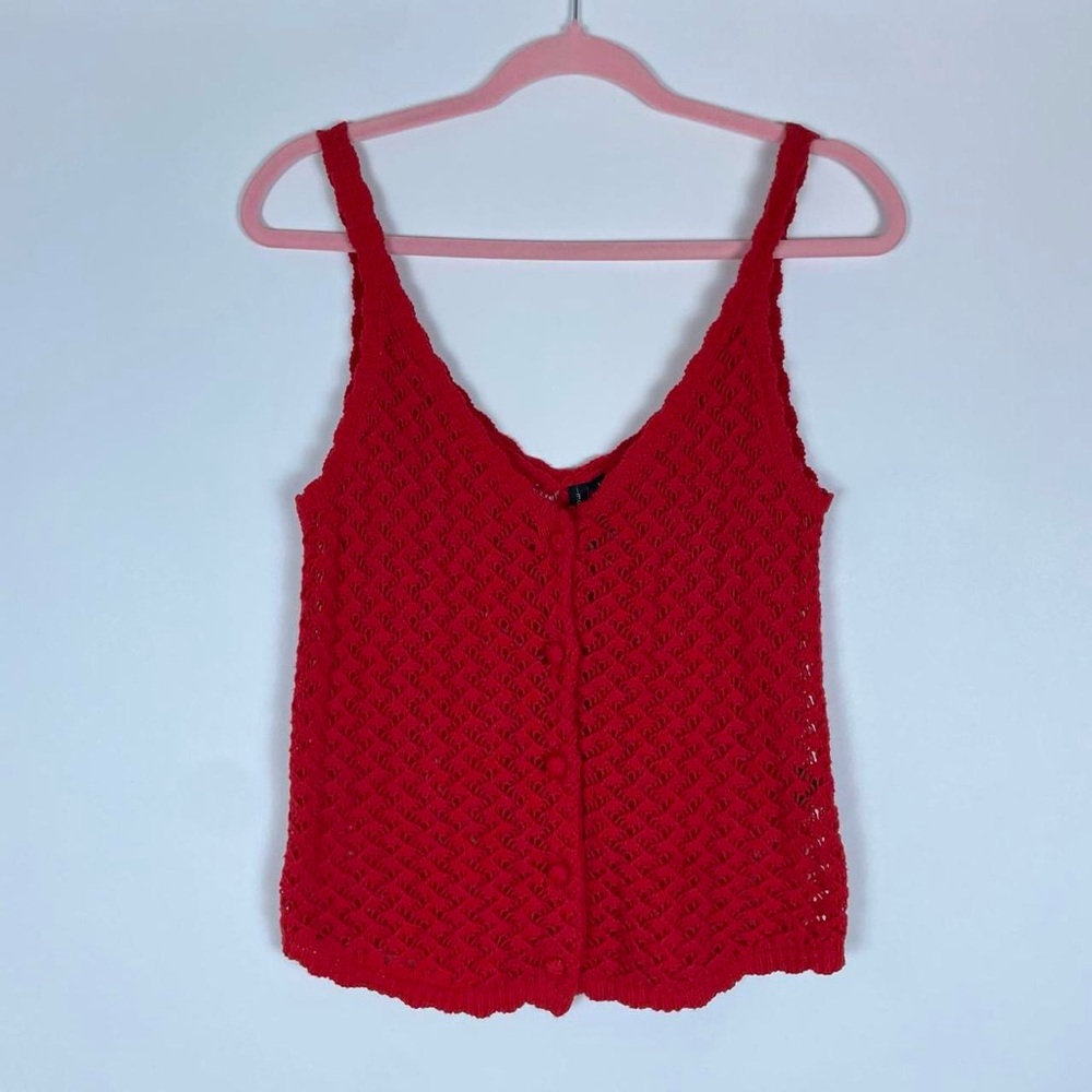 Red Knit Button Front Tank - Picture 4 of 7